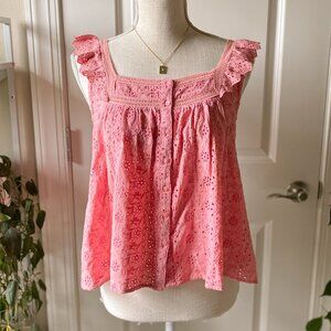 Lucky Brand Floral Embroidered Top in Pink Size Small